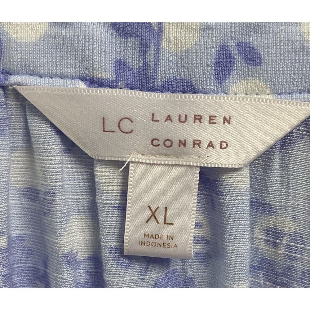 Lauren Conrad Womens Long Sleeve Blouse Floral Tunic Top Blue/White V-neck XL - Picture 3 of 7